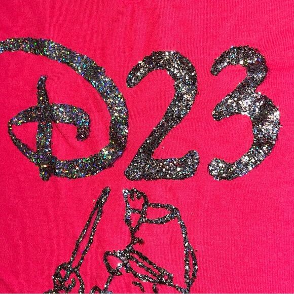 D23 Disney Mickey Mouse band leader glitter design pink v-neck T-shirt Small EUC - Picture 4 of 10